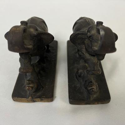 Antique Cast Iron Fighting Elephant Bookends