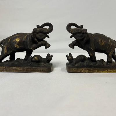 Antique Cast Iron Fighting Elephant Bookends