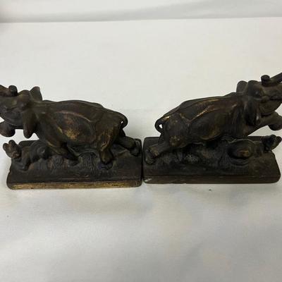 Antique Cast Iron Fighting Elephant Bookends