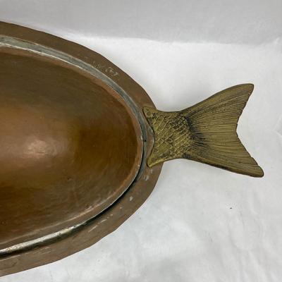 Fish Shaped Copper & Brass Serving Platter with Lid Kitchen Dining Decor