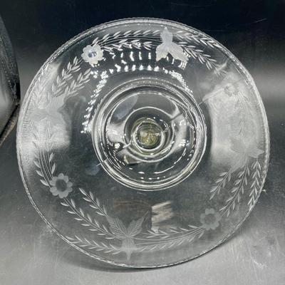 Vintage Etched Glass Center Handle Sandwich / Tidbit Tray