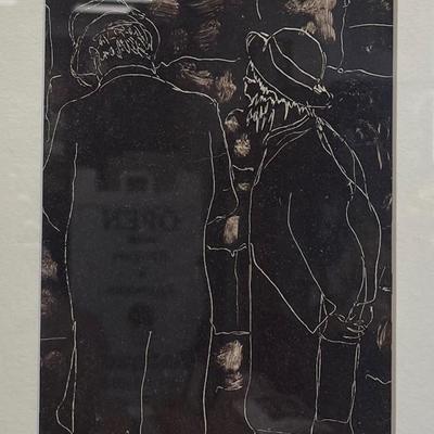 Signed Paulene Jakololeng Woodcut Style Print