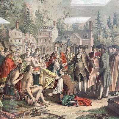 W. M. Penns "Treaty with the Indians" Lithograph (1800s)