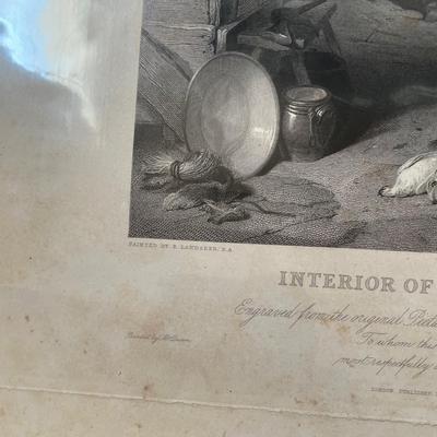 E. Landseer, R.A. "Interior of a Highlanders Cottage" 1844 w/ COA