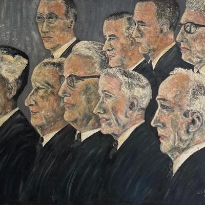 Signed Oil Painting Nine Supreme Court Judges 1963