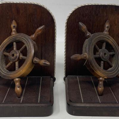 Twin Nautical Ship Steering Wheel Book Ends