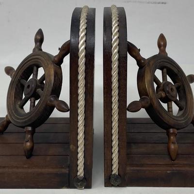 Twin Nautical Ship Steering Wheel Book Ends