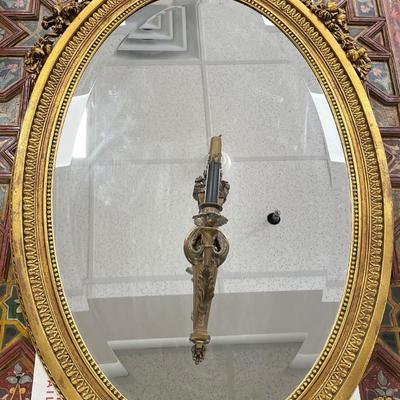 Gorgeous Large Figurine Gilt Louis VI Style Mirror w/ Candle Holder