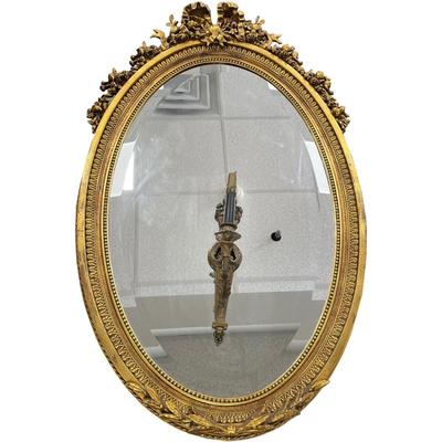 Gorgeous Large Figurine Gilt Louis VI Style Mirror w/ Candle Holder