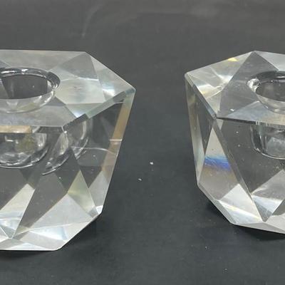 Twin Crystal Glass Candle Holder