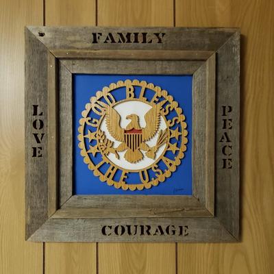 God Bless The USA - Signed Handmade Wood Art (1BL-KD)