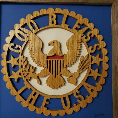 God Bless The USA - Signed Handmade Wood Art (1BL-KD)