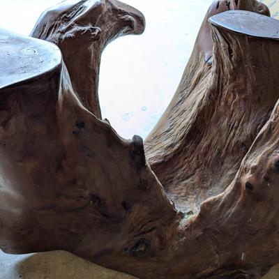 Cypress wood tree coffee table base only ; no glass; needs glass top 1536880