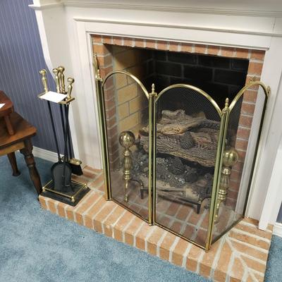 Brass and Cast Iron Fireplace Set (1BO-KD)