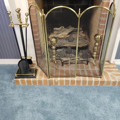 Brass and Cast Iron Fireplace Set (1BO-KD)