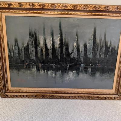 Original art gray framed cityscape signed VALUE: $800 1840643