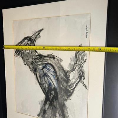 Original Kenneth Callahan (American, 1905 - 1986) Tempera on Paper Painting of Bird