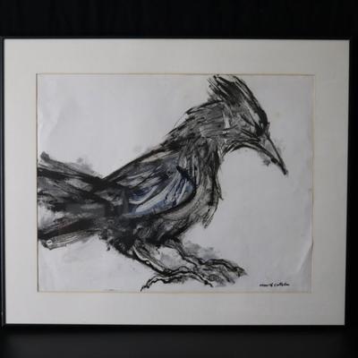 Original Kenneth Callahan (American, 1905 - 1986) Tempera on Paper Painting of Bird