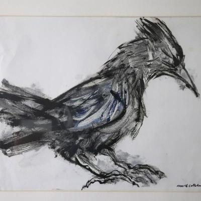 Original Kenneth Callahan (American, 1905 - 1986) Tempera on Paper Painting of Bird