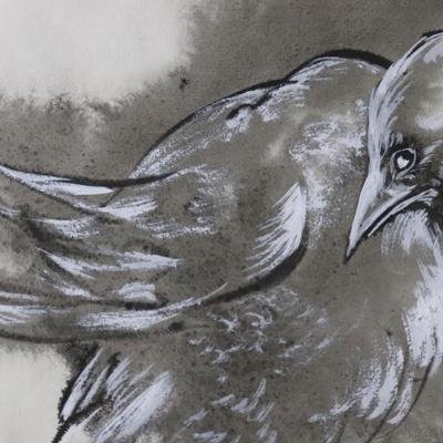 Original Kenneth Callahan (American, 1905 - 1986) Tempera Painting on Paper of Pair of Birds