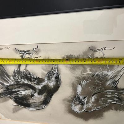 Original Kenneth Callahan (American, 1905 - 1986) Tempera Painting on Paper of Pair of Birds