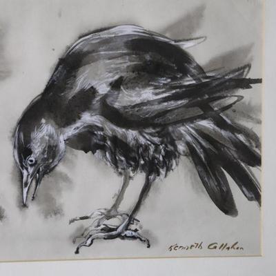 Original Kenneth Callahan (American, 1905 - 1986) Tempera Painting on Paper of Pair of Birds