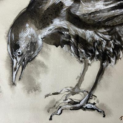 Original Kenneth Callahan (American, 1905 - 1986) Tempera Painting on Paper of Pair of Birds