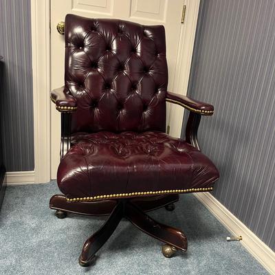 Faux Leather Tufted Office Chair With Brass Accents (1BO-MG)