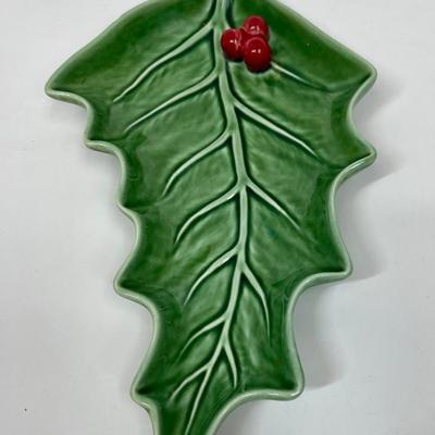 Christmas Holly Leaf w/ Red Berries Small Plate by Bodallo Pinneiro made in Portugal.