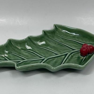Christmas Holly Leaf w/ Red Berries Small Plate by Bodallo Pinneiro made in Portugal.