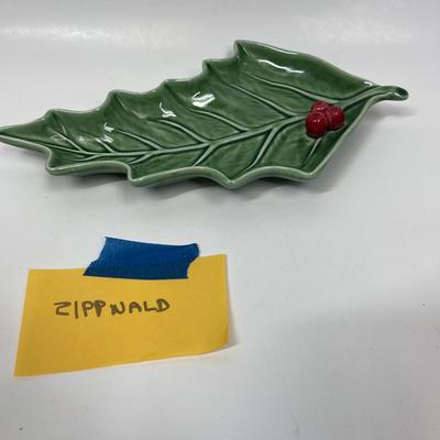 Christmas Holly Leaf w/ Red Berries Small Plate by Bodallo Pinneiro made in Portugal.