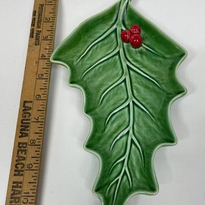 Christmas Holly Leaf w/ Red Berries Small Plate by Bodallo Pinneiro made in Portugal.