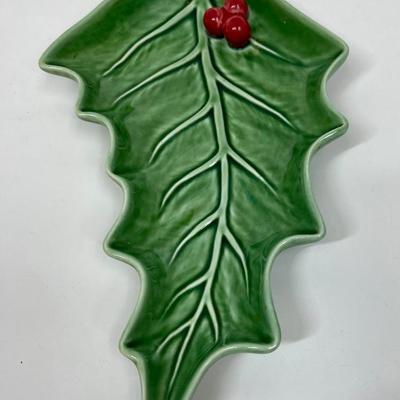 Christmas Holly Leaf w/ Red Berries Small Plate by Bodallo Pinneiro made in Portugal.