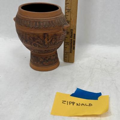 Vintage Terra Cotta Clay Pottery Urn Mermaid Carving