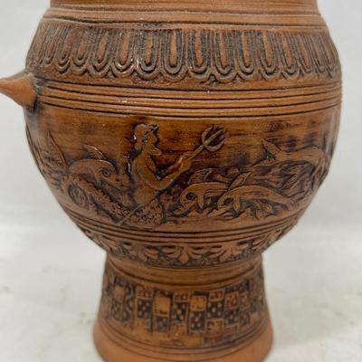 Vintage Terra Cotta Clay Pottery Urn Mermaid Carving