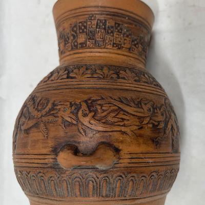 Vintage Terra Cotta Clay Pottery Urn Mermaid Carving