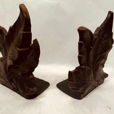Vintage Metal Bookends Leaf Shaped