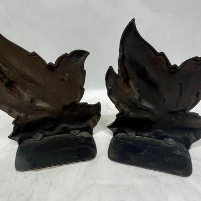 Vintage Metal Bookends Leaf Shaped