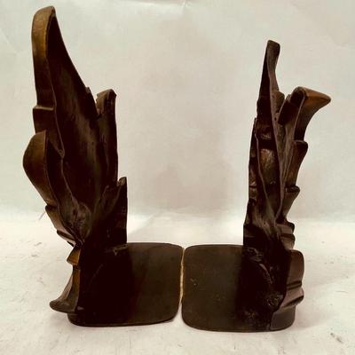 Vintage Metal Bookends Leaf Shaped