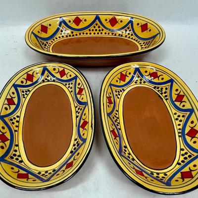 3 pc set of Sedona handcrafted by Oven and Back Pottery yellow red blue