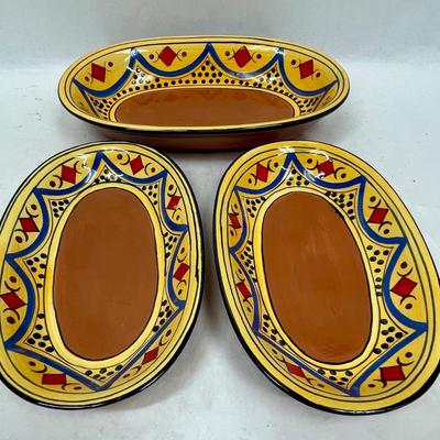3 pc set of Sedona handcrafted by Oven and Back Pottery yellow red blue