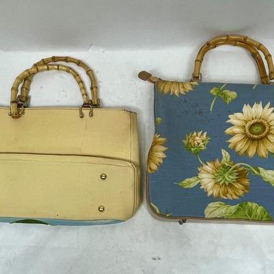 Vintage Handbag Purse Lot Embellished Fabric Frogs Sunflowers Bamboo Handles
