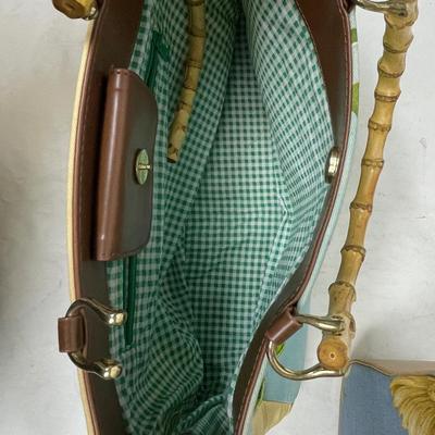 Vintage Handbag Purse Lot Embellished Fabric Frogs Sunflowers Bamboo Handles