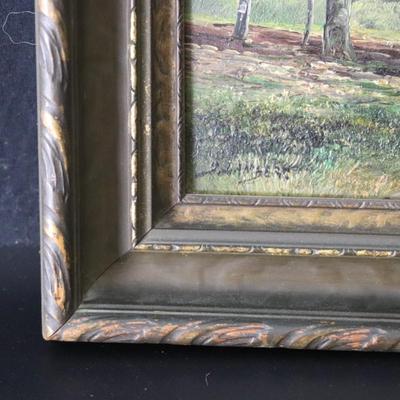 Original Antique Oil on Canvas of Rural Woman in Forested Landscape Scene by B. Lambert