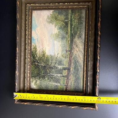 Original Antique Oil on Canvas of Rural Woman in Forested Landscape Scene by B. Lambert
