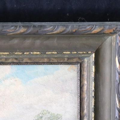 Original Antique Oil on Canvas of Rural Woman in Forested Landscape Scene by B. Lambert