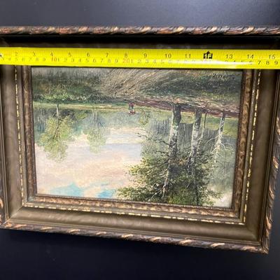 Original Antique Oil on Canvas of Rural Woman in Forested Landscape Scene by B. Lambert