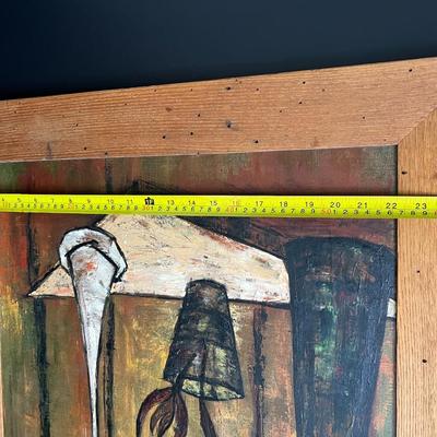 Original Mid Century Modernist Abstract Still Life Painting of Fruits and Dark Flowers by Judah