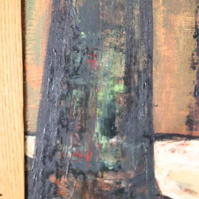 Original Mid Century Modernist Abstract Still Life Painting of Fruits and Dark Flowers by Judah