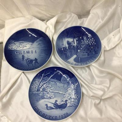 Denmark Copenhagen Flow Blue Collectible Christmas Plates 68, 70, and 72
